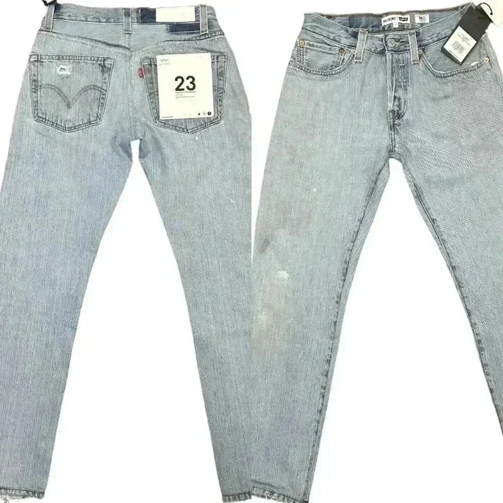 Re/Done Reworked Levi’s Low Slung Straight in Light Indigo, size 23, NWT